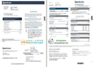 editable template, USA Spectrum utility bill template in Word and PDF format (4 pages)
