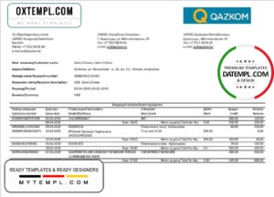 editable template, Kazakhstan Qazkom bank proof of address statement template in Word and PDF format