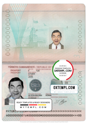 editable template, Turkey passport template in PSD format, fully editable (+editable PSD photo look) (2018 - present)