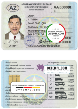 editable template, Azerbaijan driving license template in PSD format, fully editable, with all fonts (2013 - present)