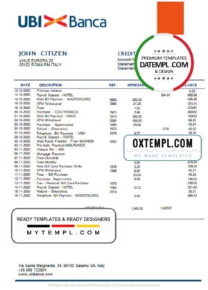 editable template, Italy UBI BANCA bank statement template in Word and PDF format, fully editable