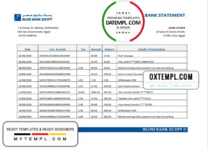 editable template, Egypt Blom Bank of Egypt proof of address statement template in Word and PDF format (.doc and .pdf)