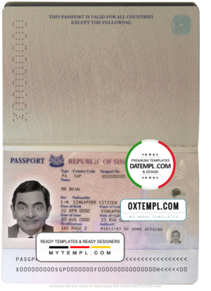 editable template, Singapore passport template in PSD format, fully editable, with all fonts