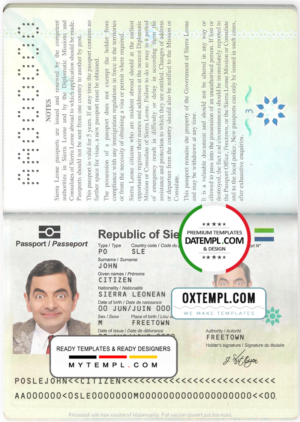 editable template, Sierra Leone passport template in PSD format, fully editable