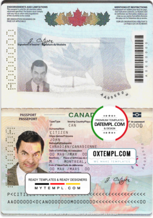 editable template, Canada Passport template in PSD format, fully editable (2010 - present)