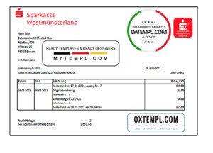 editable template, Germany Sparkasse Westmunsterland proof of address bank statement template in Excel and PDF format