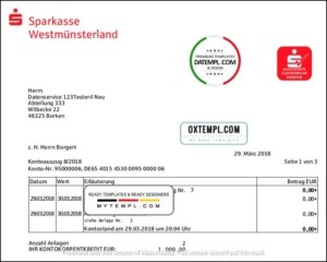 editable template, Germany Sparkasse Westmunsterland proof of address bank statement template in Word and PDF format