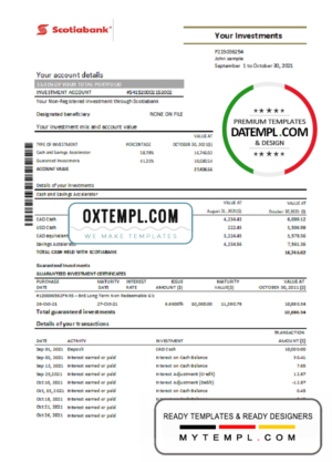 editable template, Chile Scotiabank bank statement easy to fill template in Excel and PDF format