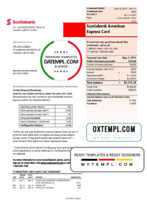 editable template, Canada Scotiabank proof of address statement template in Word and PDF format, (.doc and .pdf)