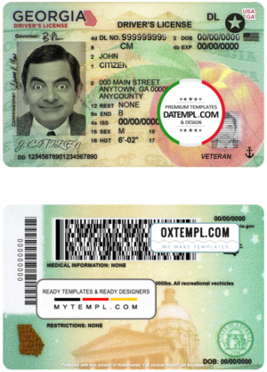 editable template, USA Georgia driving license template in PSD format (2019 - present)