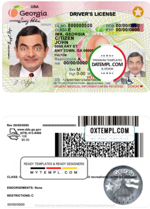 editable template, USA Georgia driving license template in PSD format, fully editable