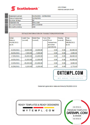 editable template, Hong Kong Scotiabank bank statement easy to fill template in Excel and PDF format