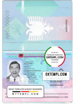 editable template, Albania passport template in PSD format