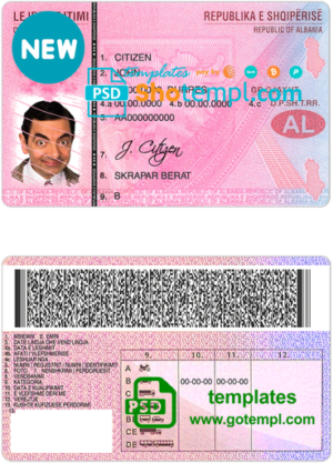 editable template, Albania driving license template in PSD format, with all fonts