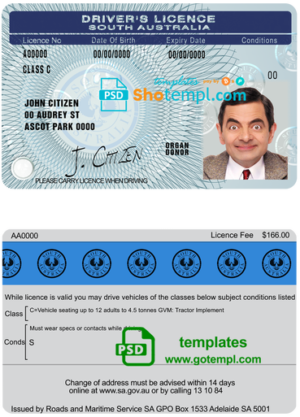 editable template, South Australia driving license template in PSD format, fully editable, with all fonts
