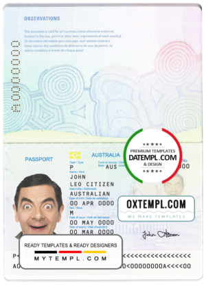editable template, Australian standard passport template in PSD format, fully editable, with all fonts