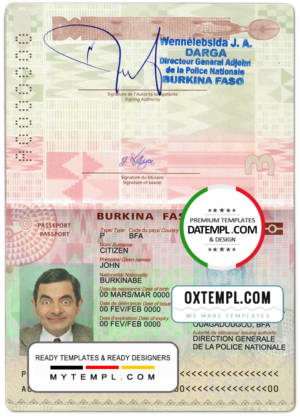 editable template, Burkina Faso passport template in PSD format, fully editable (2018 - present)