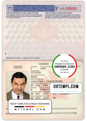 editable template, Canada passport template in PSD format, fully editable, with all fonts (2002-2010)