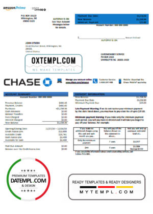 editable template, USA Chase bank credit card statement template in .doc and .pdf format