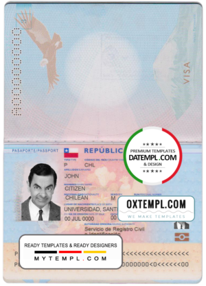 editable template, Chile passport template in PSD format, fully editable, with all fonts