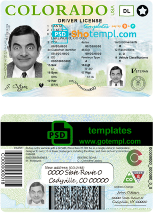 editable template, USA Colorado driving license template in PSD format