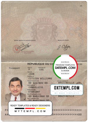 editable template, Congo passport template in PSD format, fully editable, with all fonts