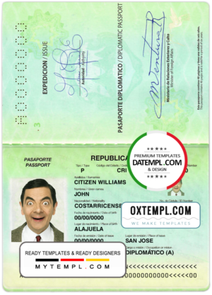 editable template, Costa Rica diplomatic passport template in PSD format
