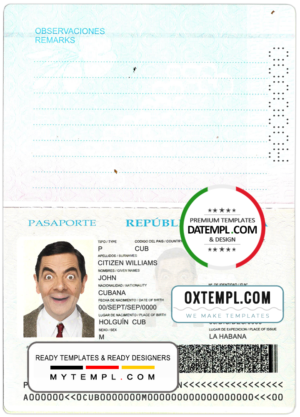 editable template, Cuba passport template in PSD format