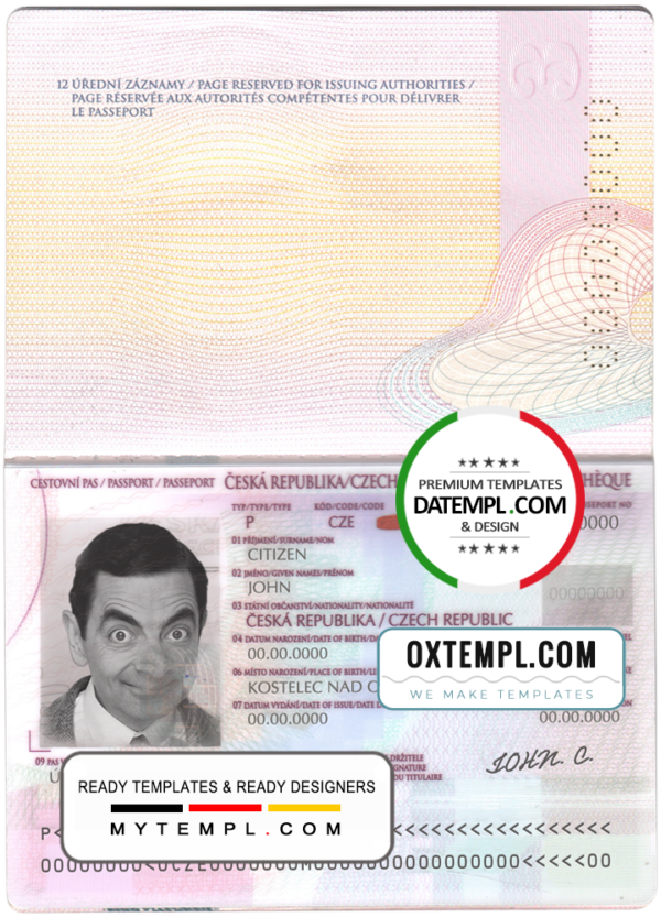 editable template, Czech passport template in PSD format, fully editable