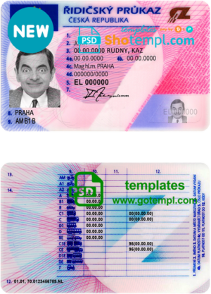 editable template, Czech driving license template in PSD format, fully editable