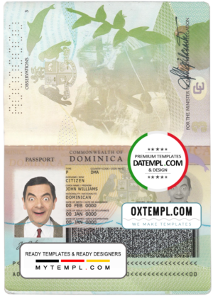editable template, Dominica passport template in PSD format at the best price, with fonts