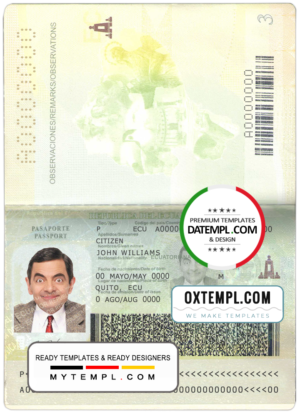 editable template, Ecuador passport template in PSD format