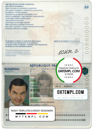 editable template, France passport template in PSD format, fully editable