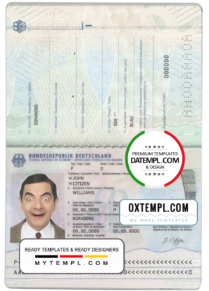 editable template, Germany passport template in PSD format, fully editable (2017 - present)