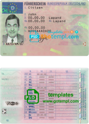 editable template, Germany driving license template in PSD format, fully editable, with all fonts