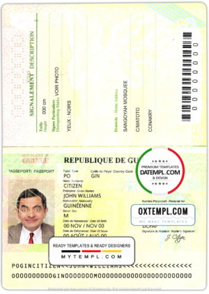editable template, Guinea passport template in PSD format