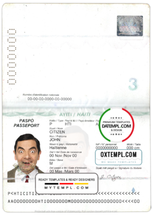 editable template, Haiti passport template in PSD format, fully editable
