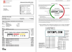 editable template, USA Maryland Howard Business bank statement template, Excel and PDF format (.xls and .pdf) (4 pages)