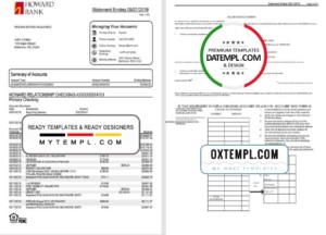 editable template, USA Maryland Howard Personal bank statement template, Excel and PDF format (.xls and .pdf) (4 pages)