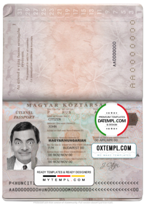 editable template, Hungary passport template in PSD format