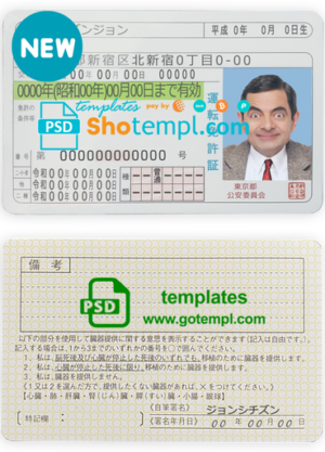 editable template, Japan driving license template in PSD format, fully editable