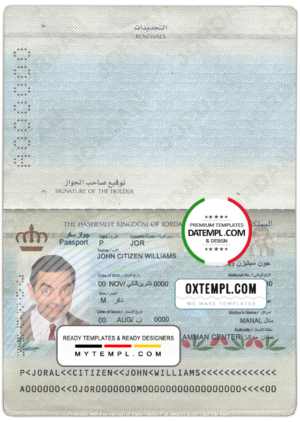 editable template, Jordan passport template in PSD format, fully editable, with all fonts