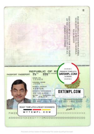 editable template, Kenya passport template in PSD format, fully editable