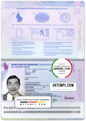 editable template, Luxembourg passport template in PSD format