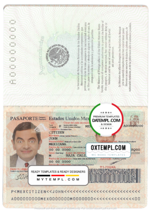 editable template, Mexico passport template in PSD format, fully editable