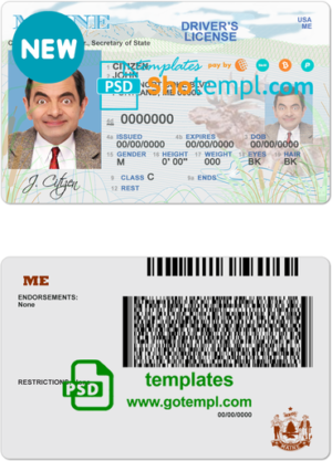 editable template, USA Maine state driving license template in PSD format, with all fonts