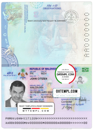 editable template, Maldives passport template in PSD format, fully editable, with all fonts