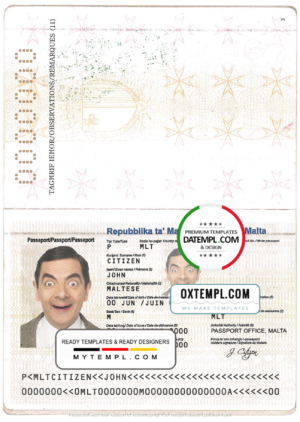 editable template, Malta passport template in PSD format