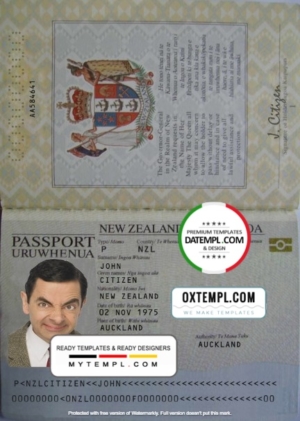 editable template, New Zealand passport template in PSD format, fully editable, with all fonts