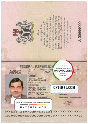 editable template, Nigeria passport template in PSD format, fully editable